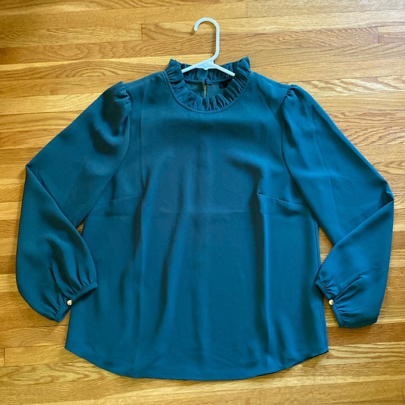 J.Crew ruffleneck top in 365 crepe - green - Picture 2 of 8